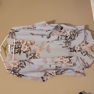 Emory Park Open Woven Kimono Top Flowy Floral Cover UP XL